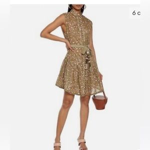 Zimmermann Khaki Leopard Print Sleeveless Belted Mini Dress